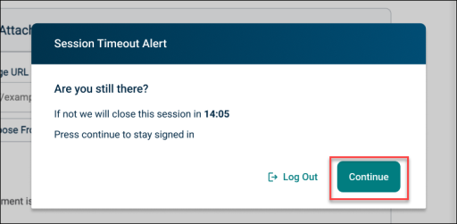 Session Timeout Alert pop-up